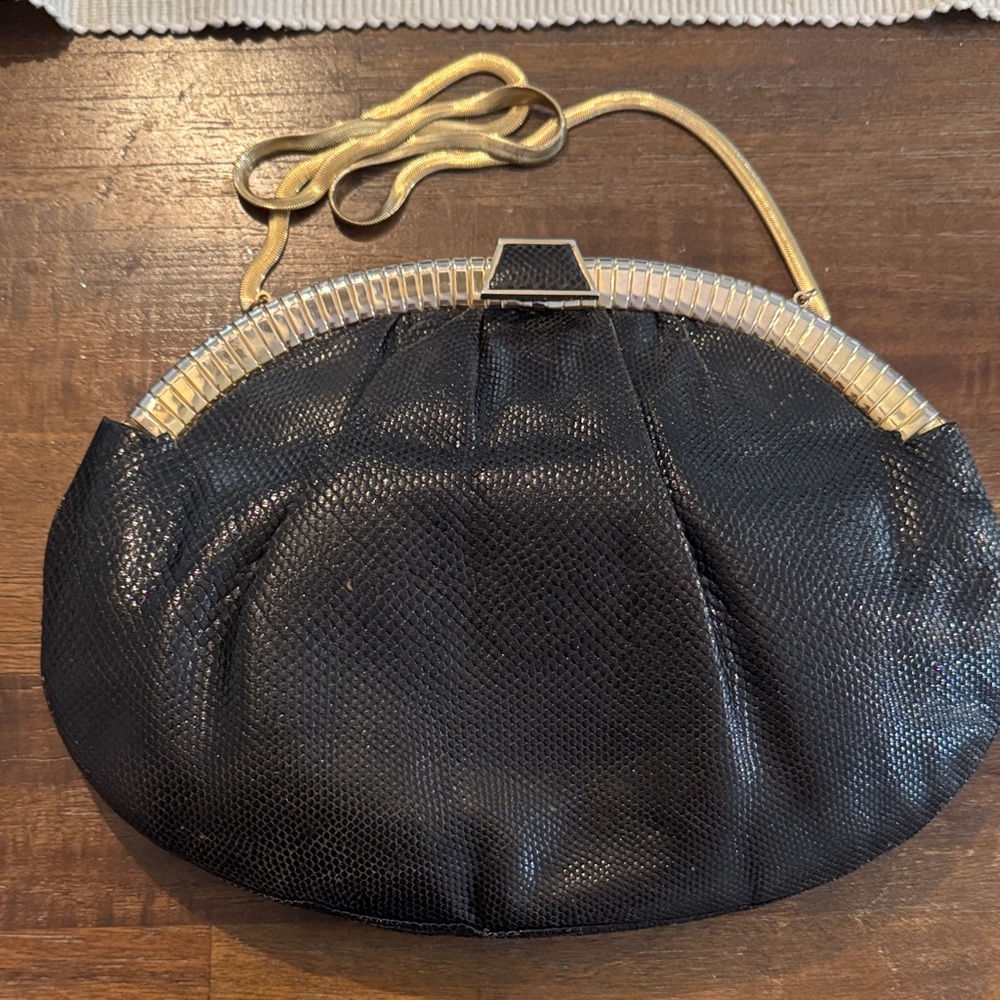 Judith Leiber Black Clutch with Gold Trim